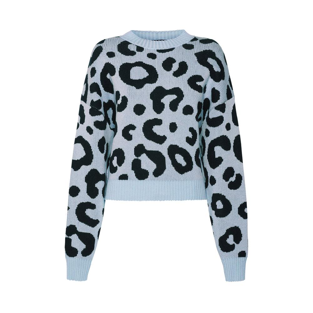 Sveta Milano Maglione girocollo jacquard Denver in azzurro e nero