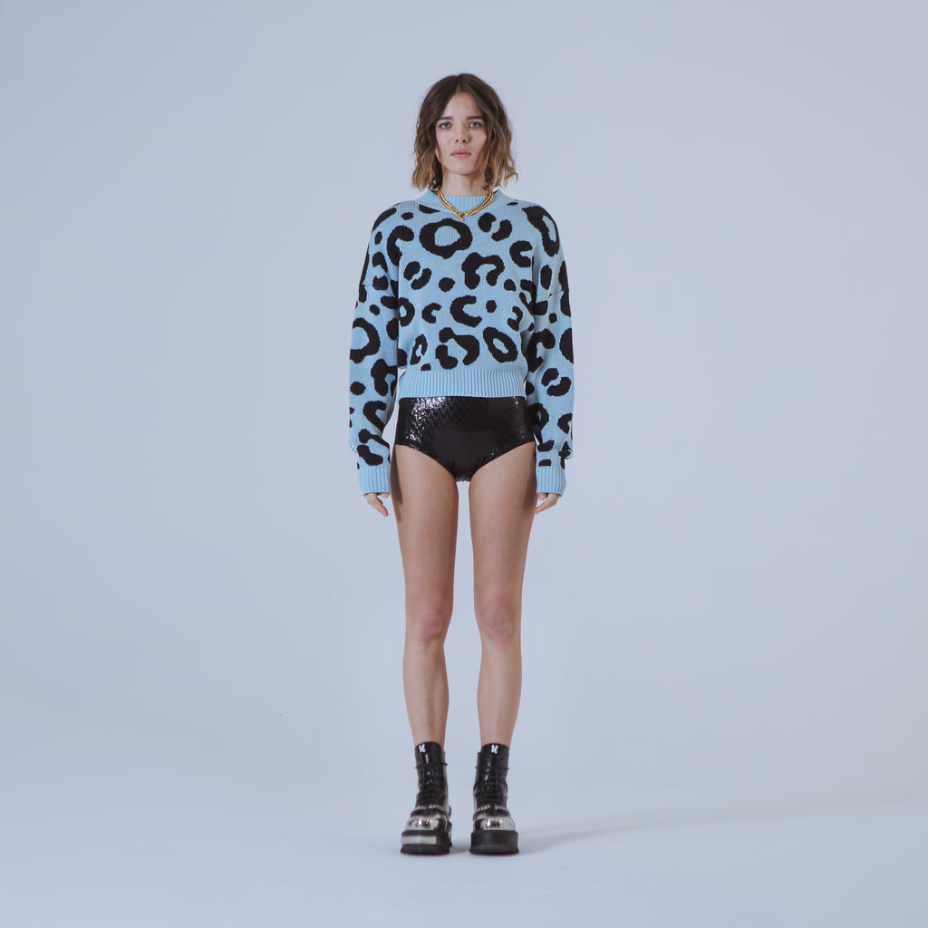 Sveta Milano Maglione girocollo jacquard Denver in azzurro e nero Vendita Economica