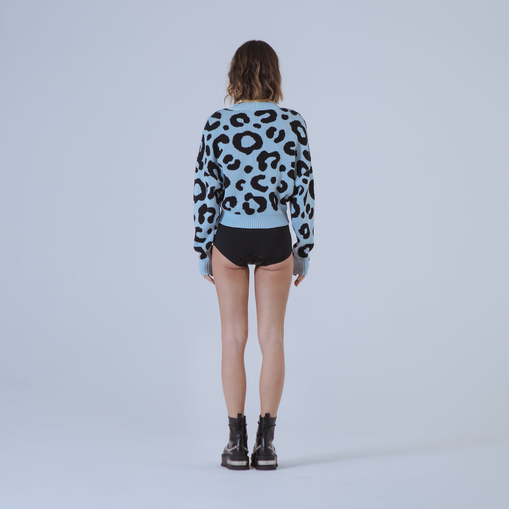 Sveta Milano Maglione girocollo jacquard Denver in azzurro e nero Vendita Economica