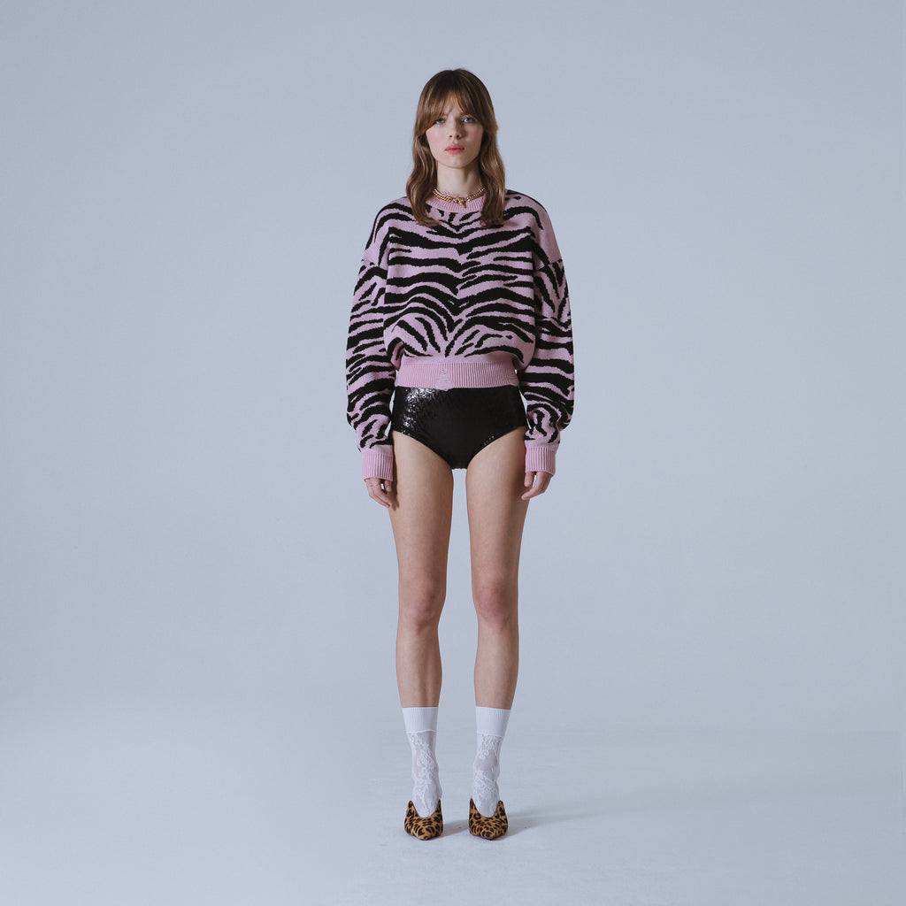 Sveta Milano Maglione girocollo jacquard Denver in rosa e nero I Più Venduti