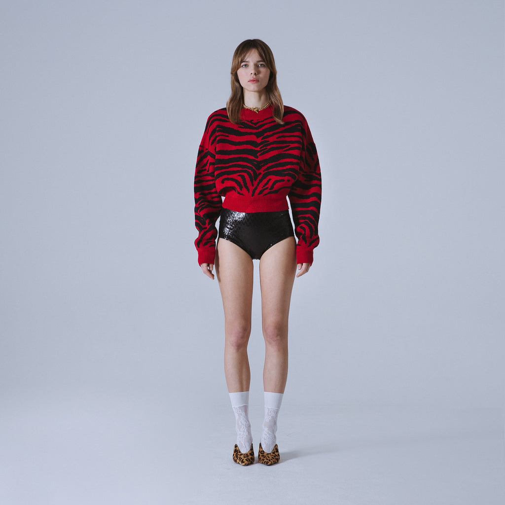 Sveta Milano Girocollo corto jacquard Denver in rosso e nero Vendite Flash