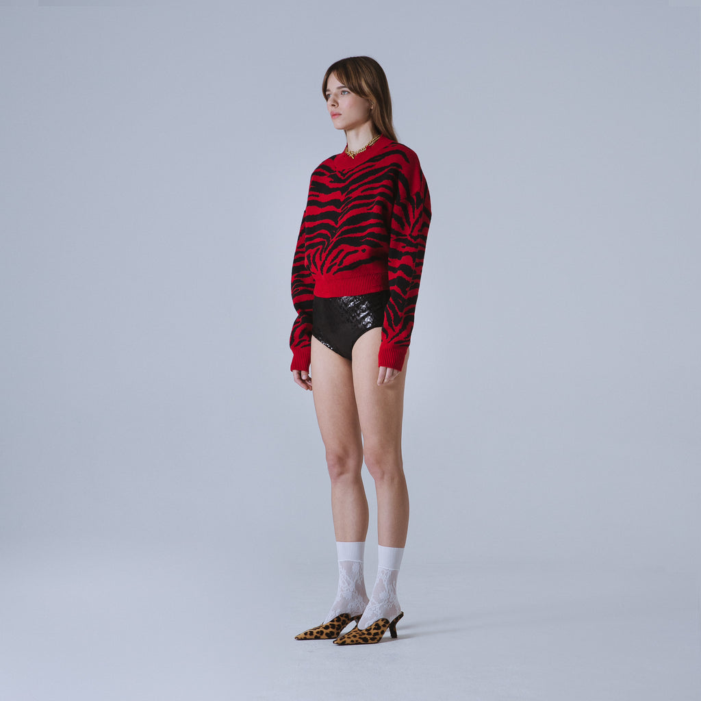 Sveta Milano Girocollo corto jacquard Denver in rosso e nero Vendite Flash