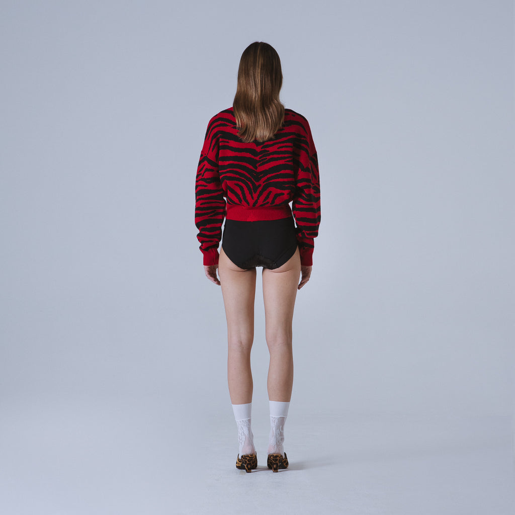 Sveta Milano Girocollo corto jacquard Denver in rosso e nero Vendite Flash