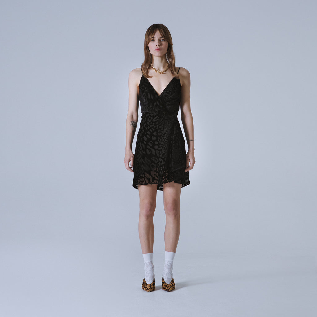 Sveta Milano Abito Nancy in velluto nero con motivo leopardo Shopping Online