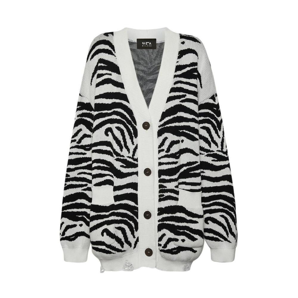 Sveta Milano Cardigan lungo jacquard Patti in bianco e nero Online