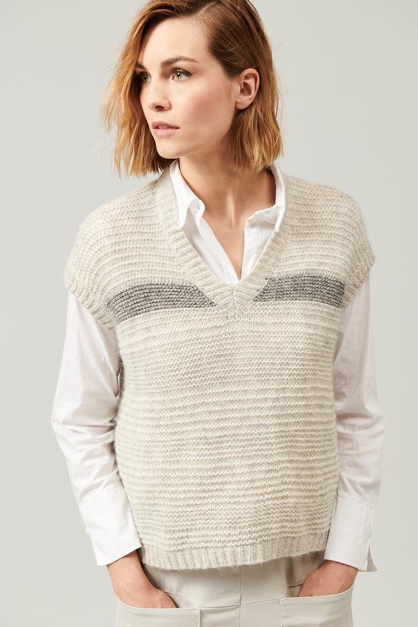 Transit Par Such Maglia senza maniche in lana ed alpaca motivo di riga a contrasto colo – Transit Officina