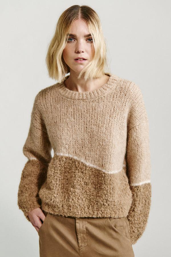 Transit Par Such Maglia oversize girocollo in filato di alpaca naturale con texture bou – Transit Sconto