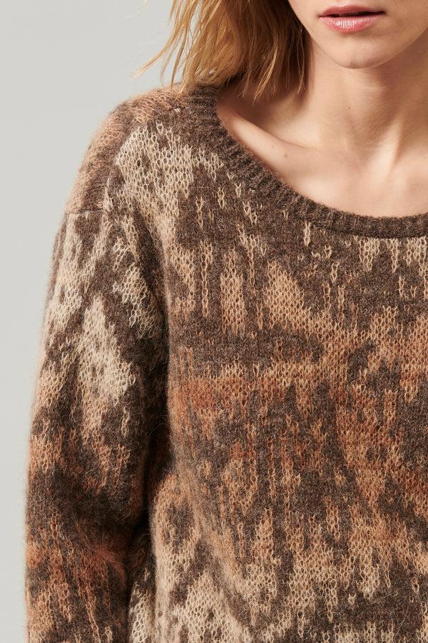 Transit Par Such Maglia girocollo a manica lunga in filato di alpaca e mohair con lavor – Transit Offerta