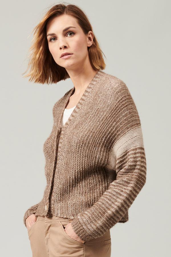 Transit Par Such Cardigan in lana ed alpaca con motivo di riga a contrasto colore | 101 – Transit Saldi Di Fabbrica