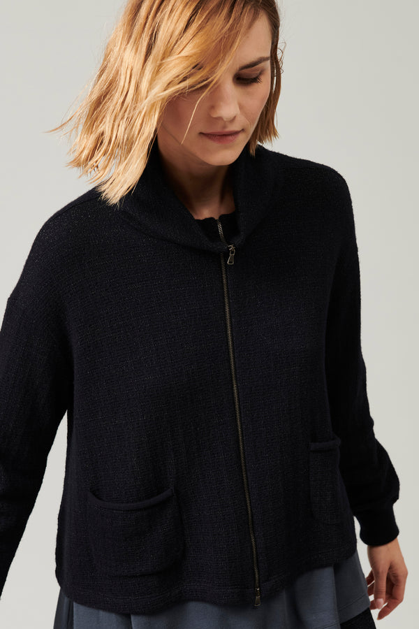 Transit Par Such Maglia zippata in maglia di lana e viscosa jacquard microfantasia | 10 – Transit Saldi