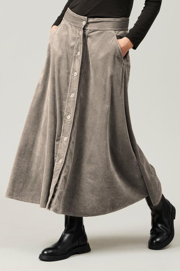 Transit Par Such Gonna lunga con bottoni in velluto a coste di viscosa e cotone stretch – Transit Moda