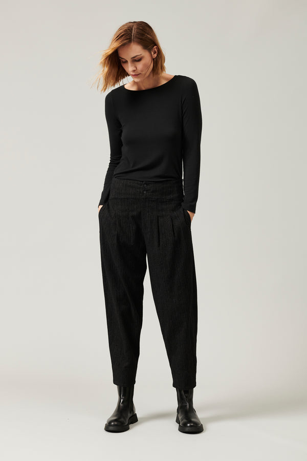 Transit Par Such Pantalone rigato linea bombé com pinces in cotone e viscosa stretch | – Transit Prezzo Ridotto