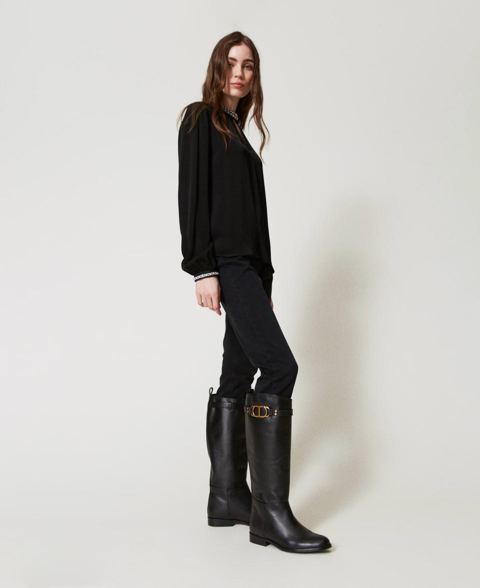 Twin Set Stivali alti in pelle con Oval T Italia