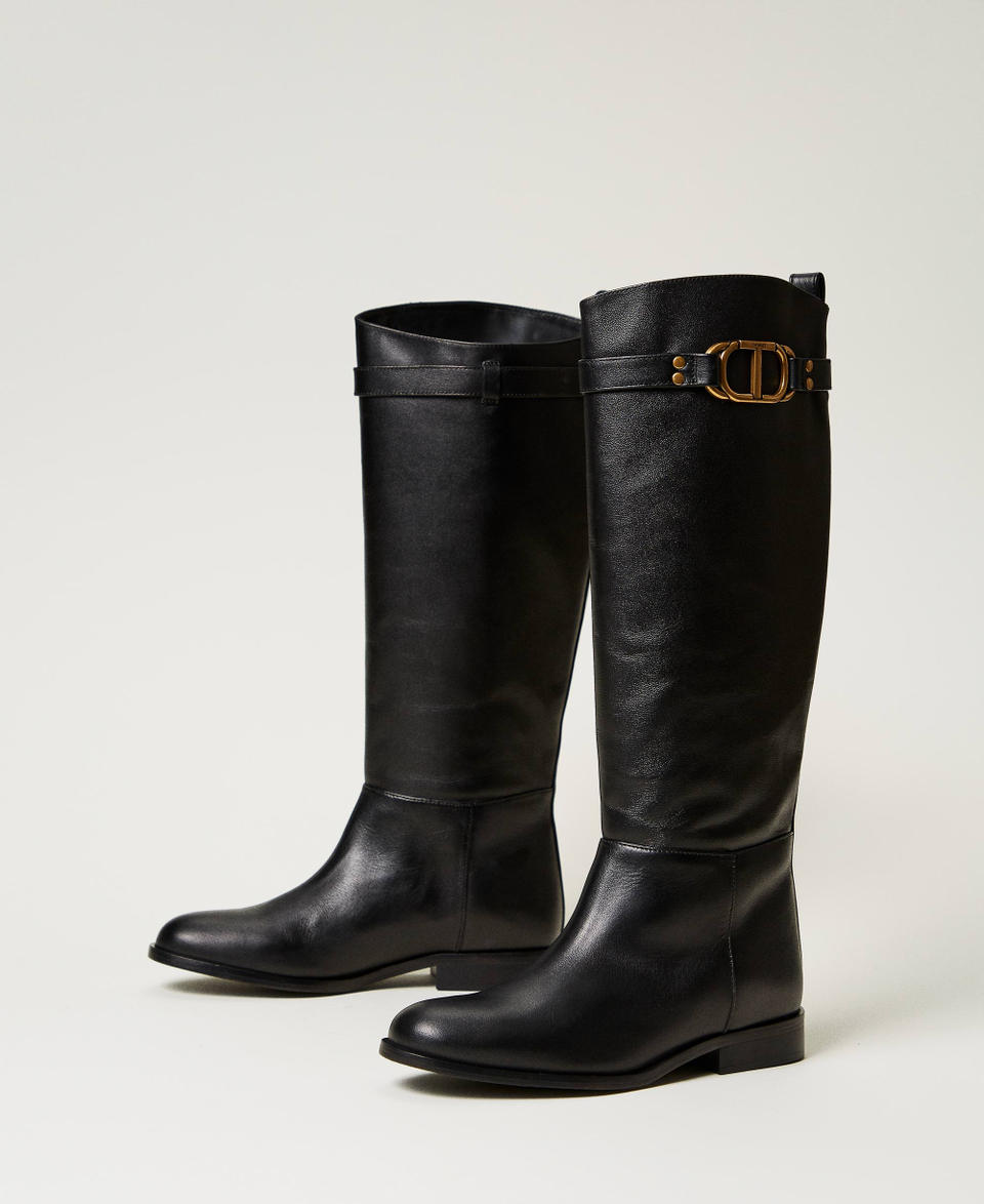 Twin Set Stivali alti in pelle con Oval T Italia