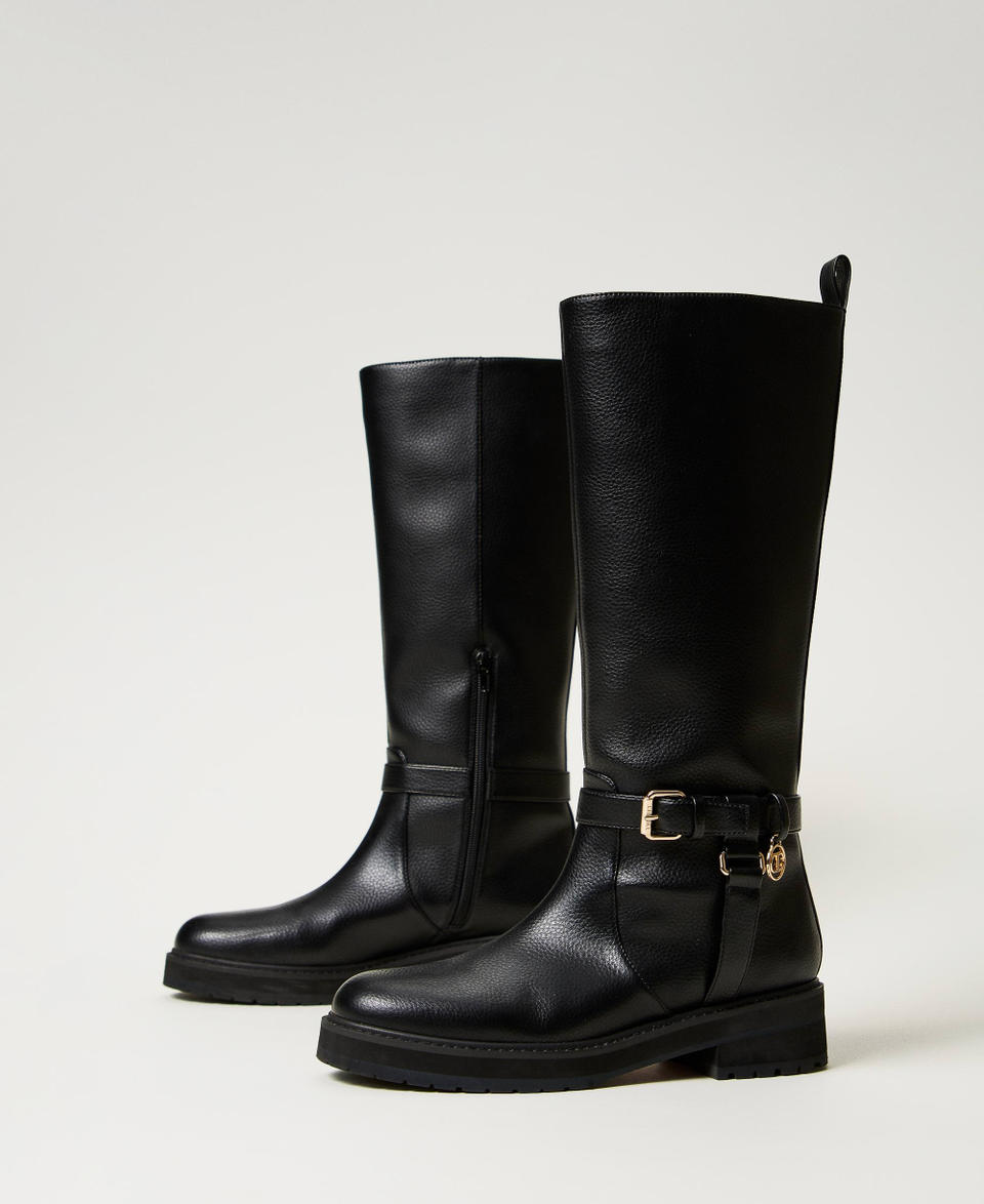 Twin Set Stivali biker in pelle con Oval T Qualità Garantita