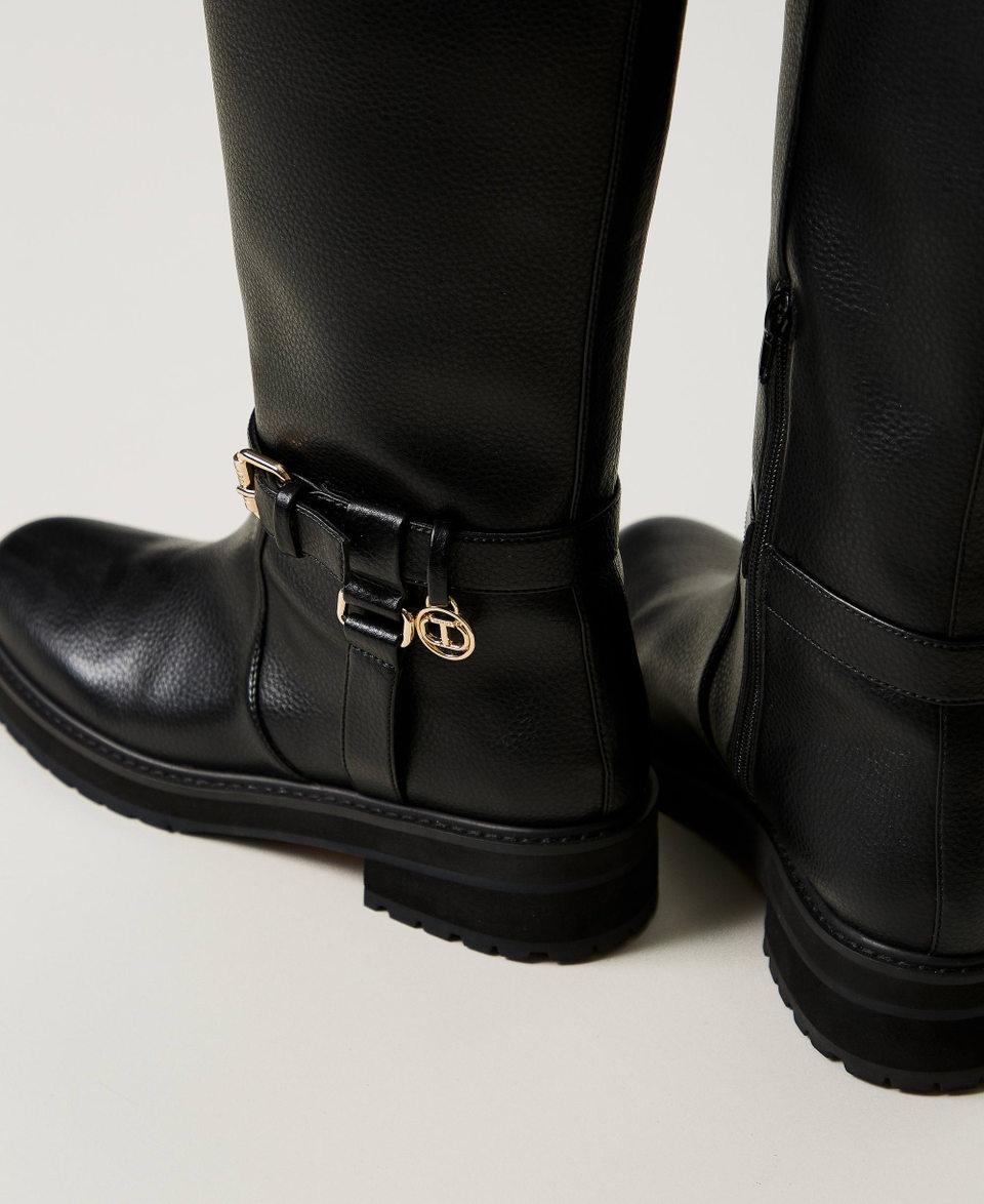 Twin Set Stivali biker in pelle con Oval T Qualità Garantita