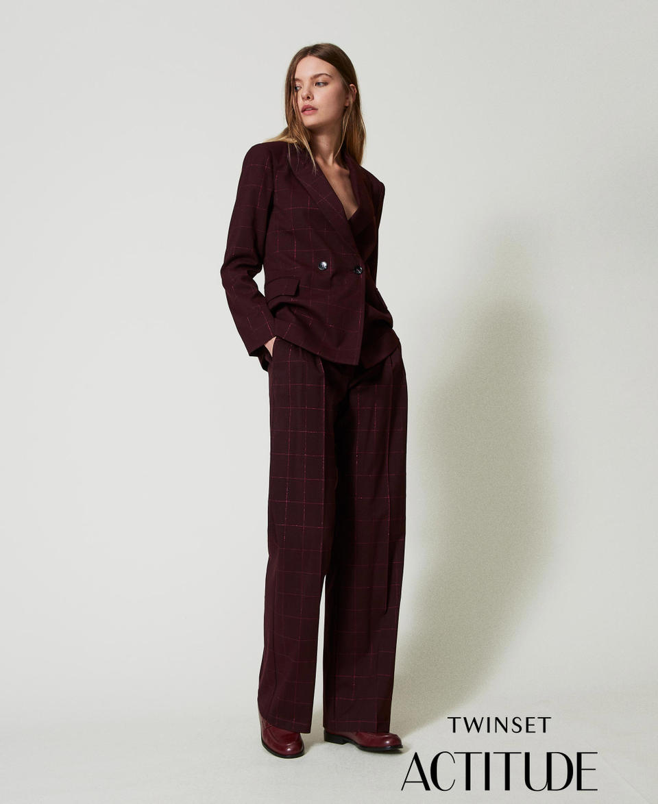 Twin Set Pantaloni a palazzo check con lurex Prezzo Ridotto