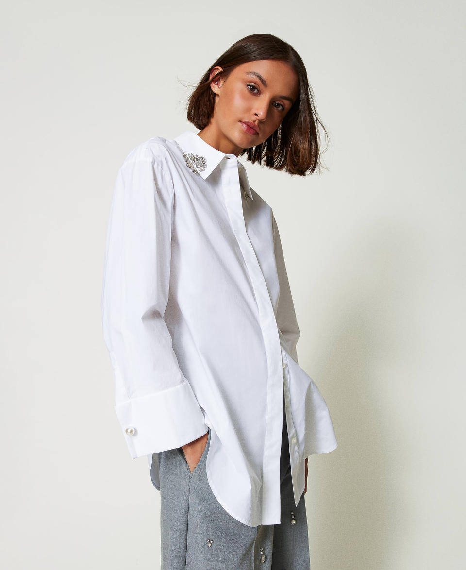 Twin Set Camicia over in popeline con ricami Novità