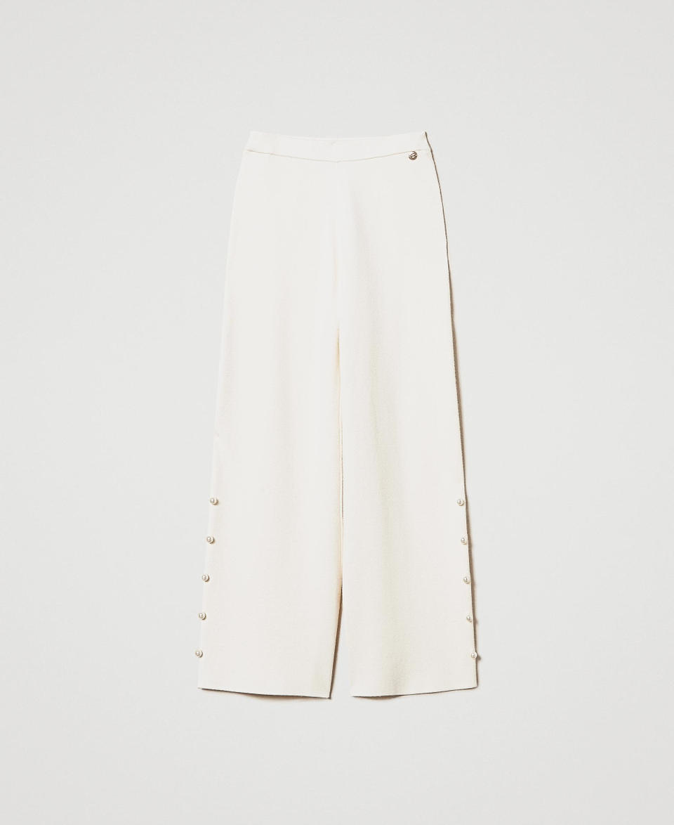 Twin Set Pantaloni wide leg in maglia con perle Saldi