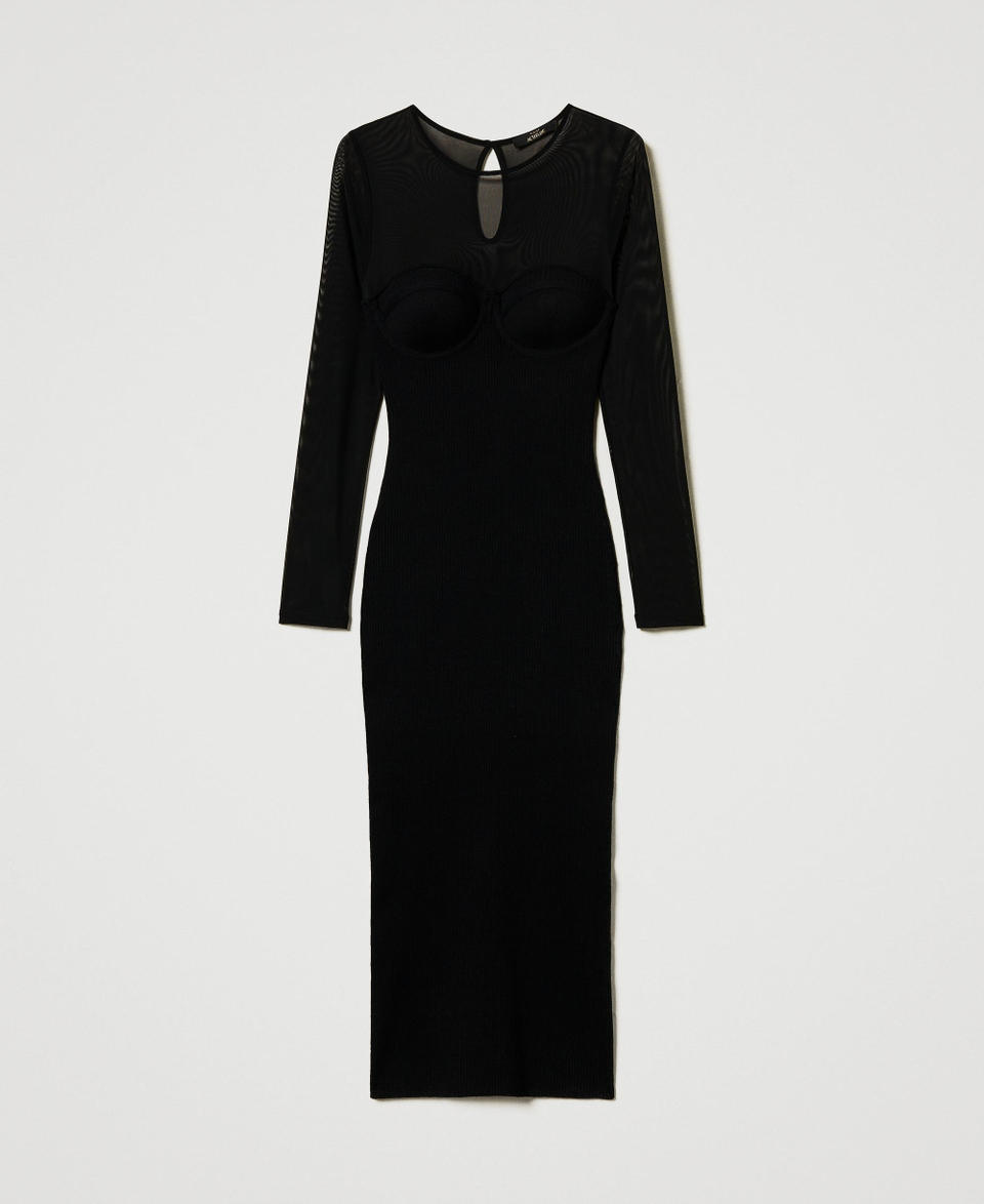 Twin Set Abito longuette in maglia con tulle Convenienza