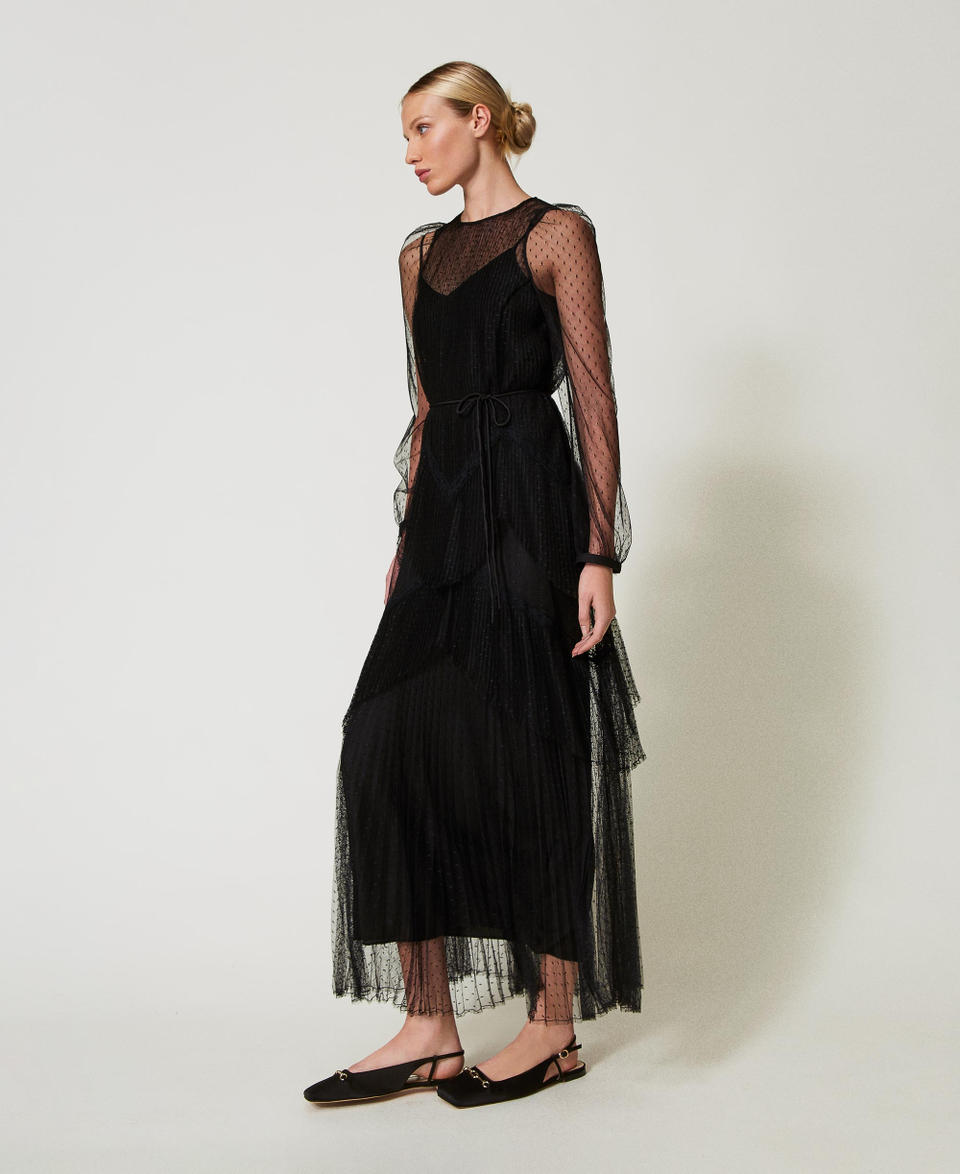 Twin Set Abito lungo in tulle plissé con balze Sottocosto