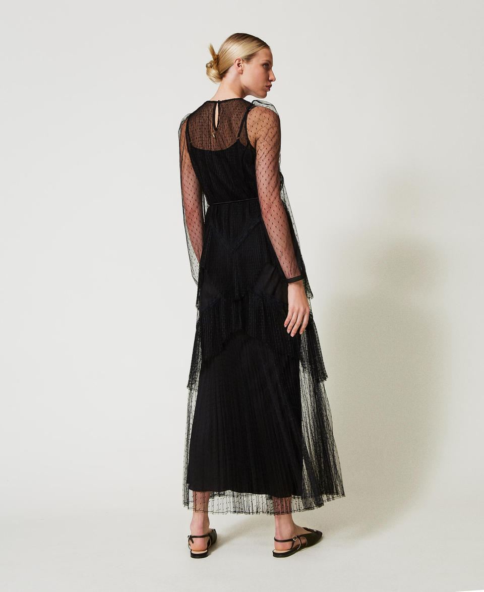 Twin Set Abito lungo in tulle plissé con balze Sottocosto