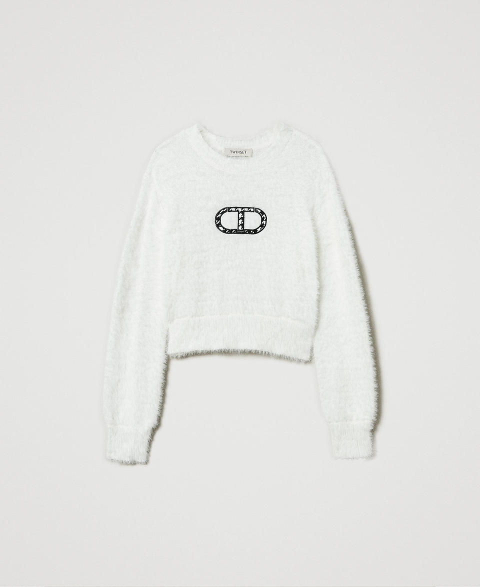 Twin Set Maglia effetto pelliccia con logo Oval T Hotsell