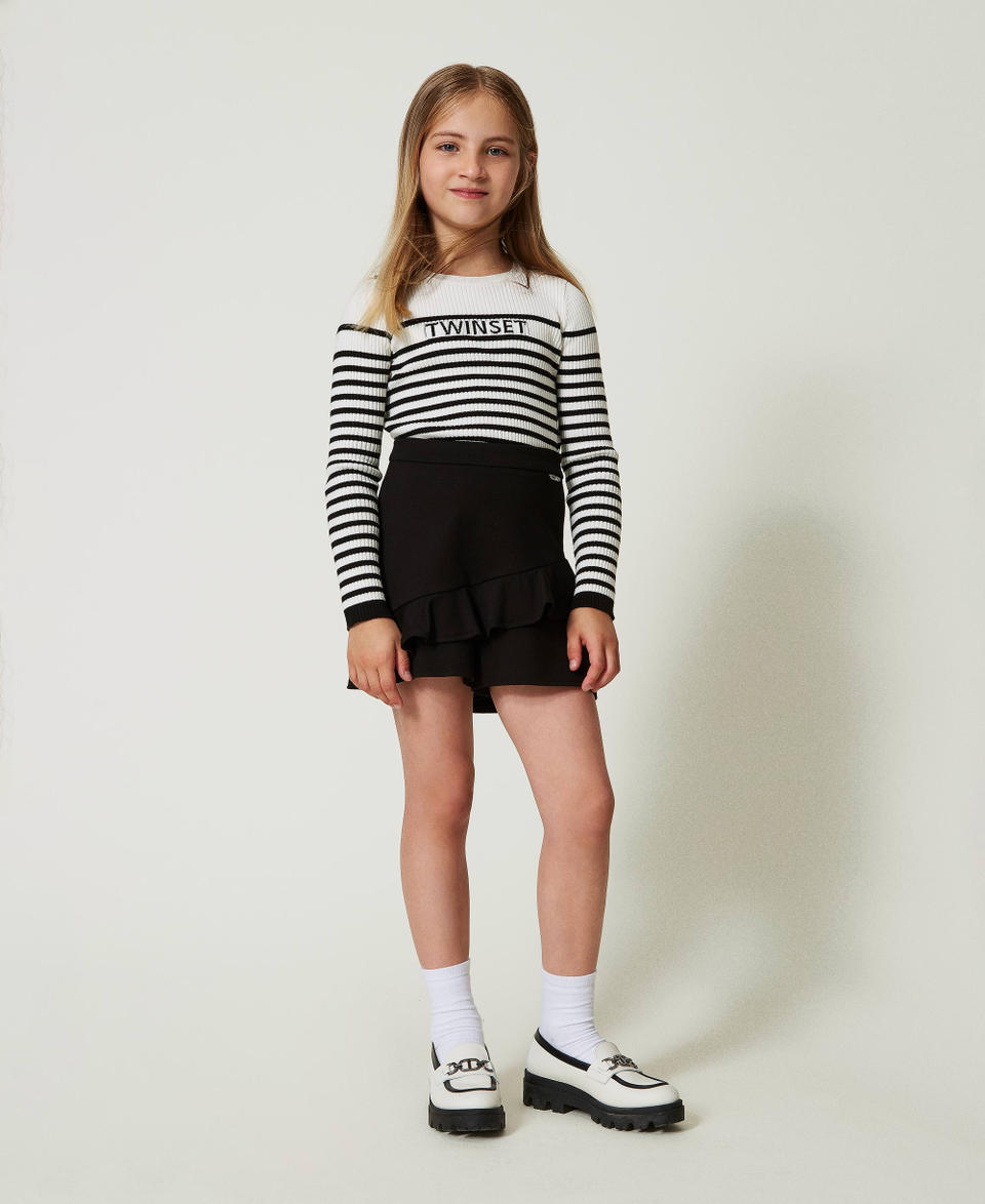 Twin Set Maglia girocollo a righe con logo jacquard Vendite Flash