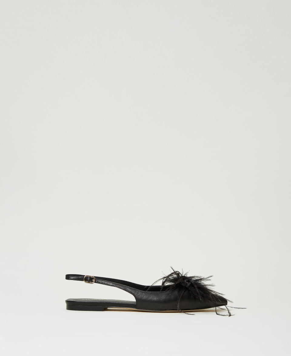 Twin Set Ballerine sling back in pelle con piume Qualità
