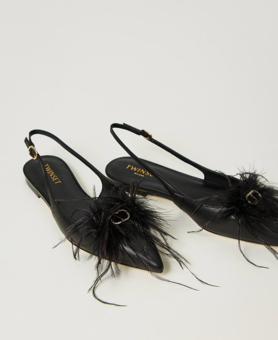 Twin Set Ballerine sling back in pelle con piume Qualità