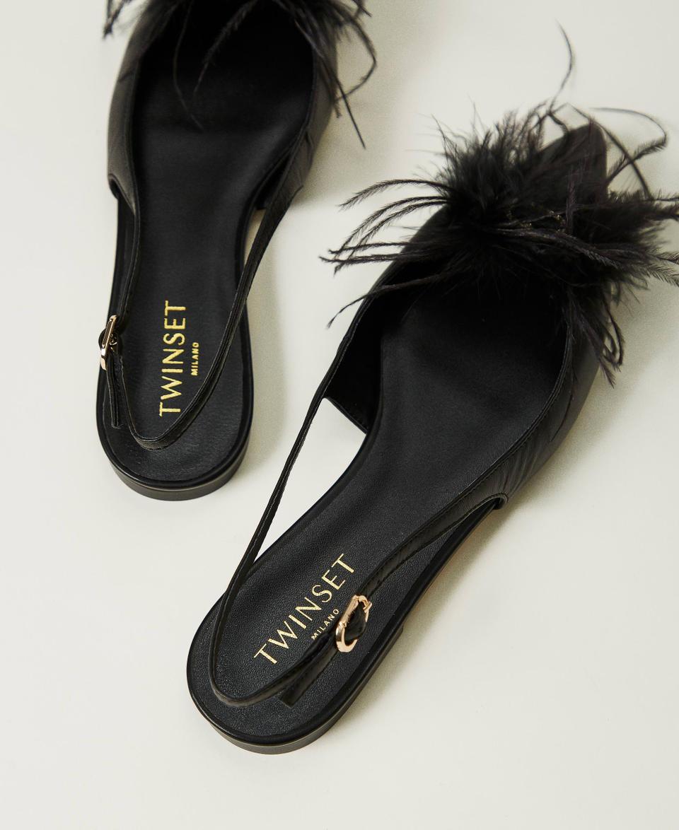 Twin Set Ballerine sling back in pelle con piume Qualità