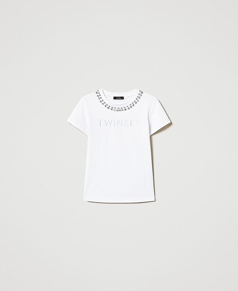 Twin Set T-shirt con ricamo a mano e logo Pezzi Unici