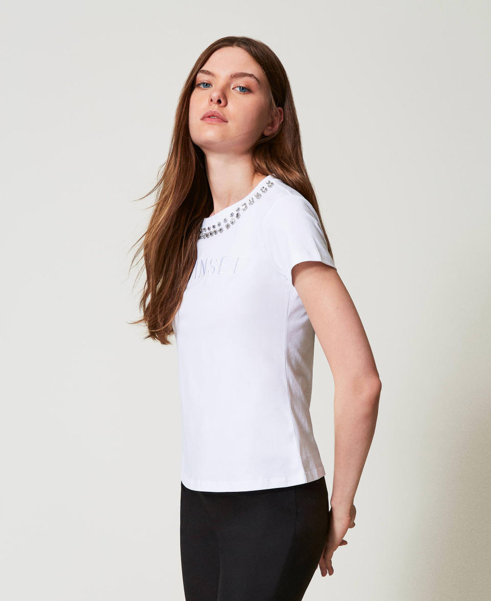 Twin Set T-shirt con ricamo a mano e logo Pezzi Unici