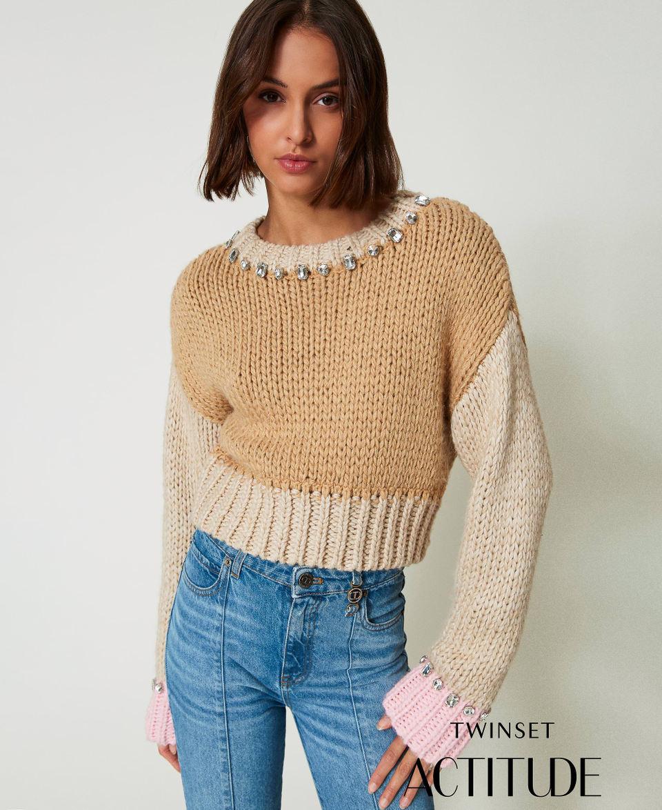 Twin Set Maglia color block con ricami a mano Consegna Veloce