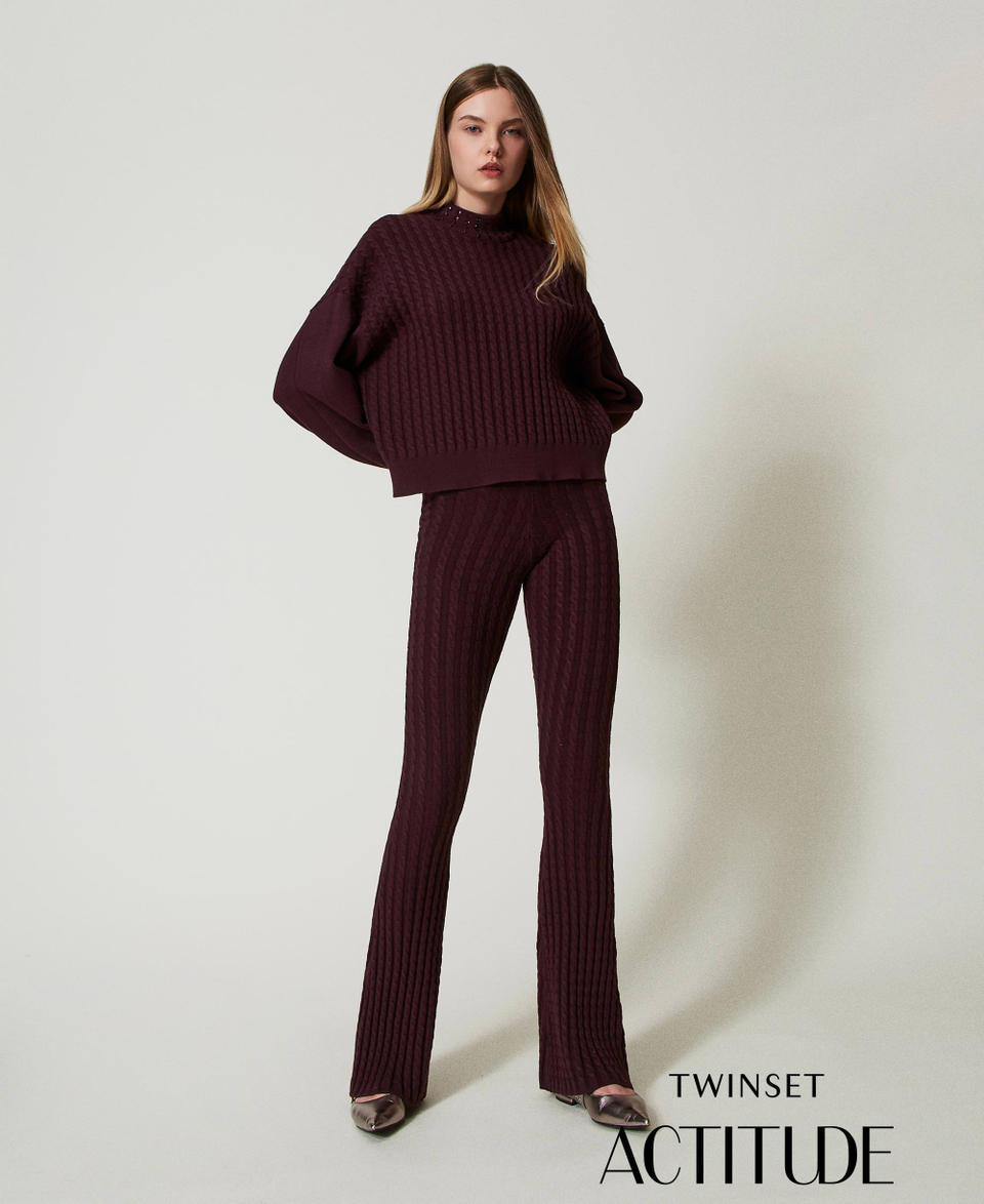 Twin Set Pantaloni flare in maglia a trecce Prezzo Ridotto