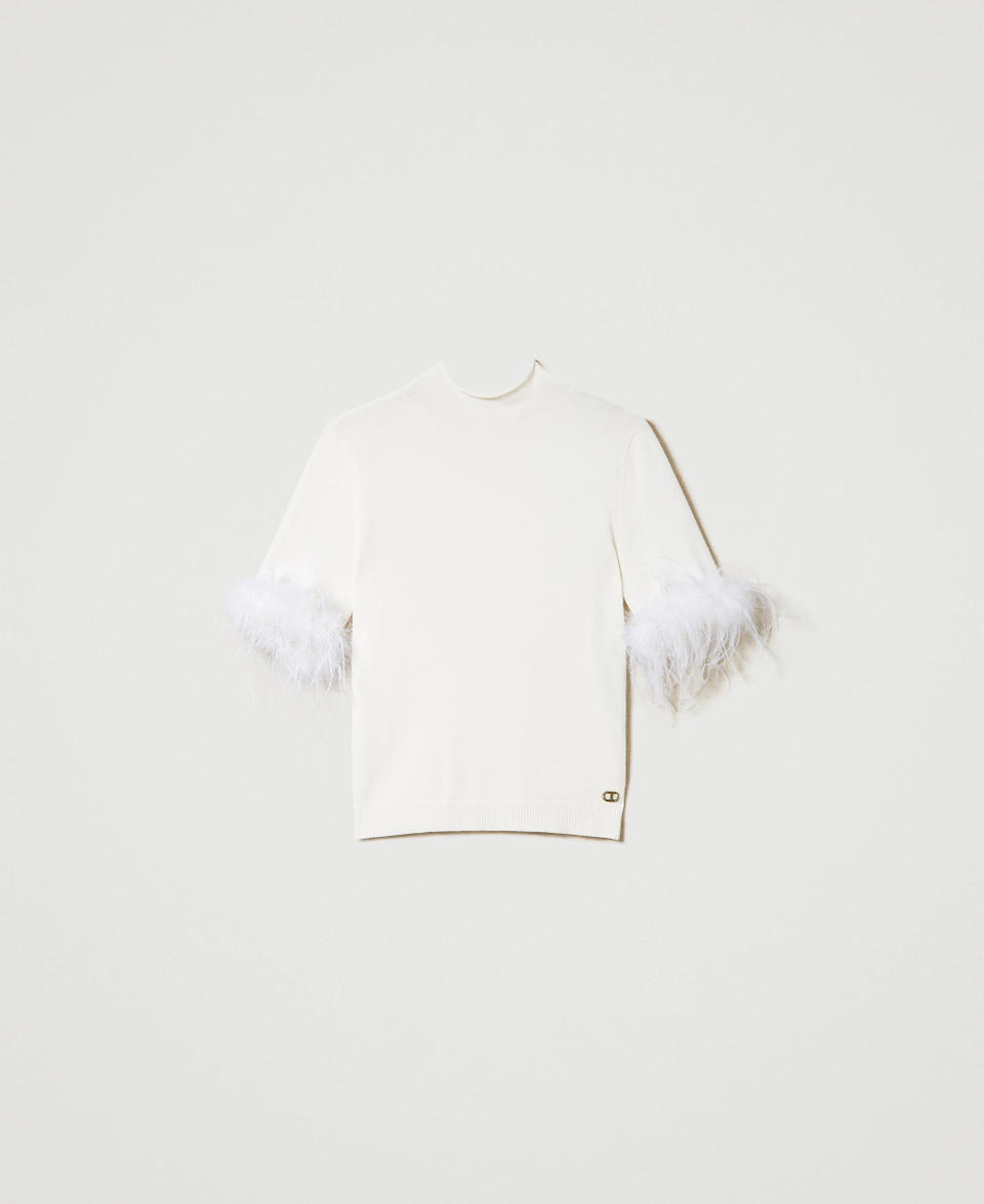 Twin Set Maglia lupetto con piume Vendita Economica