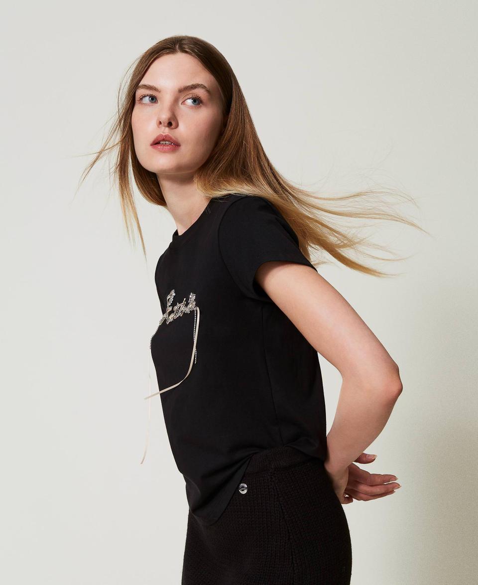 Twin Set T-shirt con logo e strass Pezzi Unici
