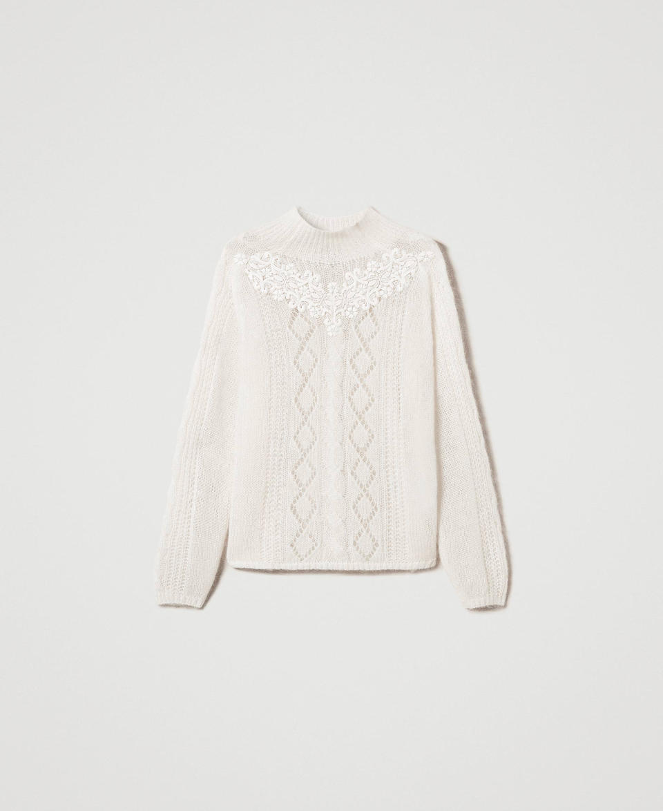Twin Set Maglia lupetto in lana e mohair con pizzo Offerta speciale della fabbrica