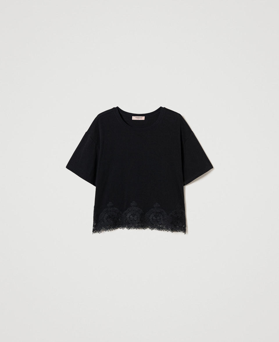 Twin Set T-shirt cropped con pizzo macramè Promozione Limitata