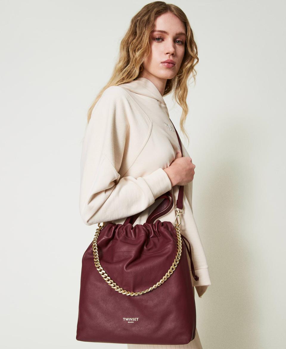 Twin Set Borsa shopper media in pelle con coulisse Vendita Economica