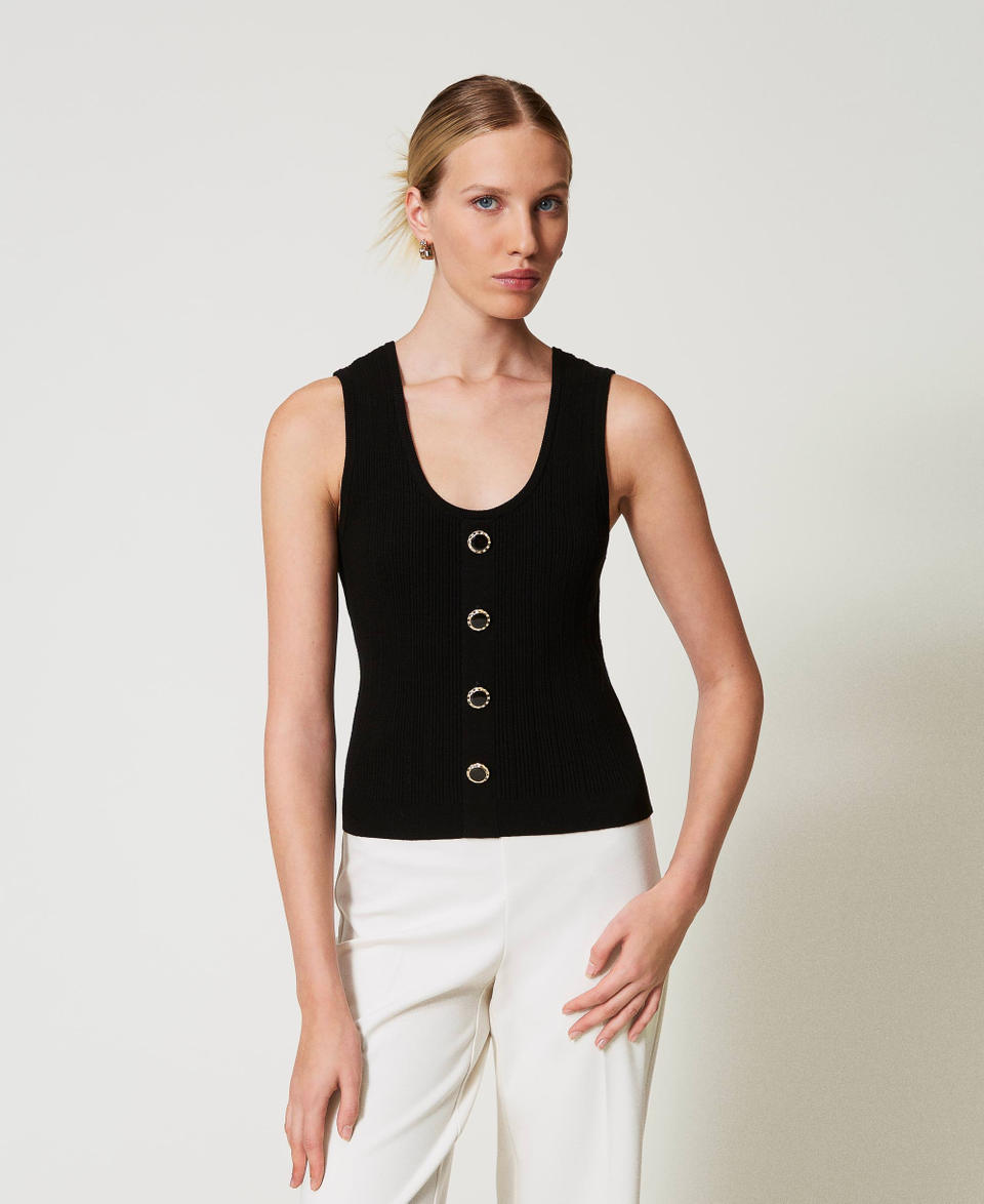 Twin Set Top in maglia con bottoni décor Vendita Calda