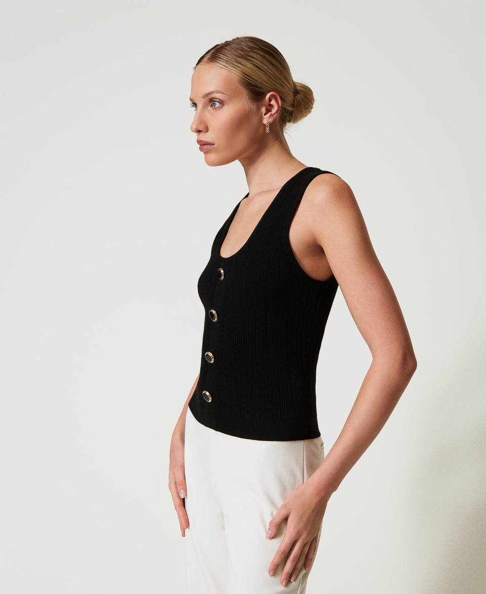 Twin Set Top in maglia con bottoni décor Vendita Calda
