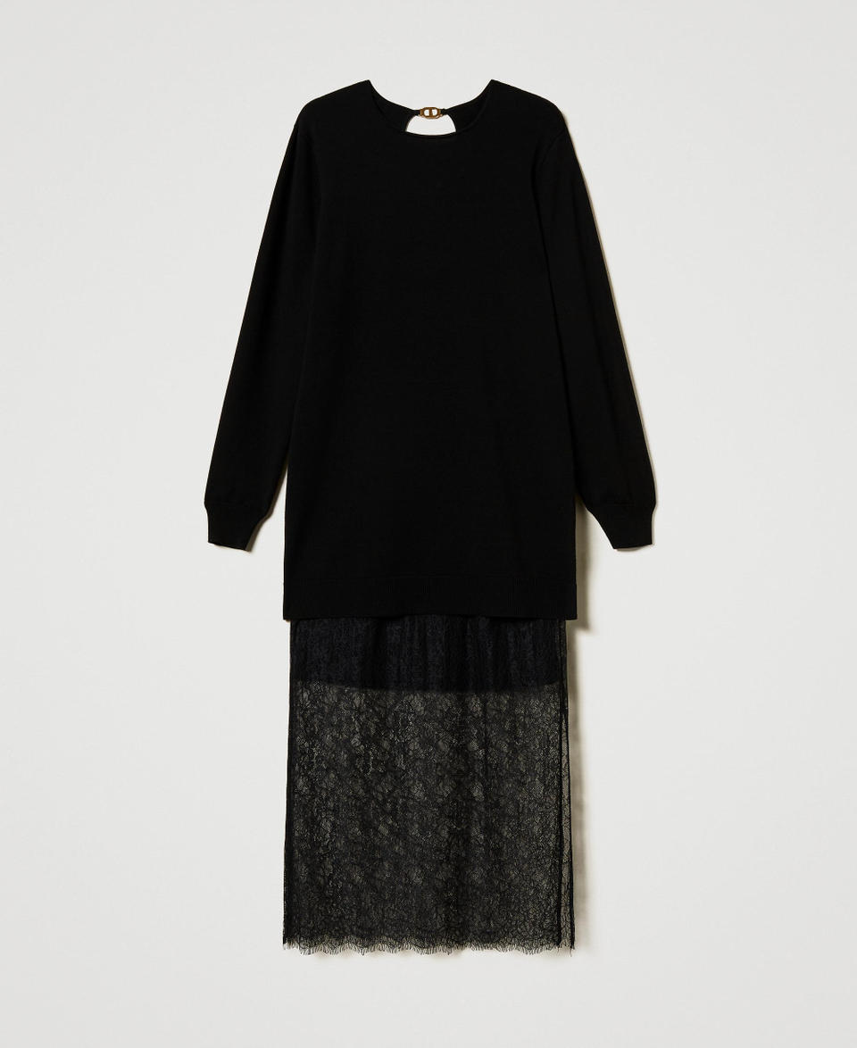 Twin Set Abito corto in maglia e gonna in pizzo Nuova