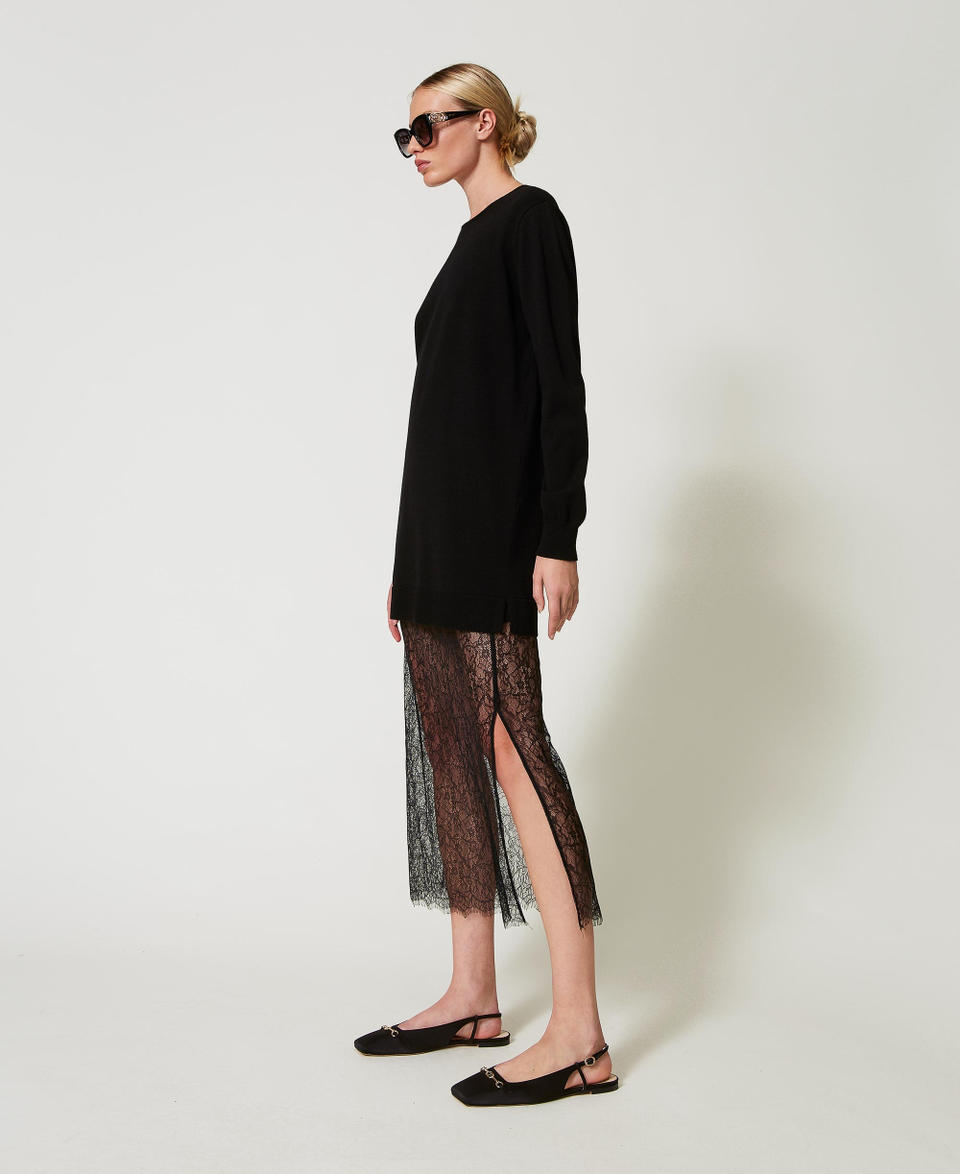 Twin Set Abito corto in maglia e gonna in pizzo Nuova