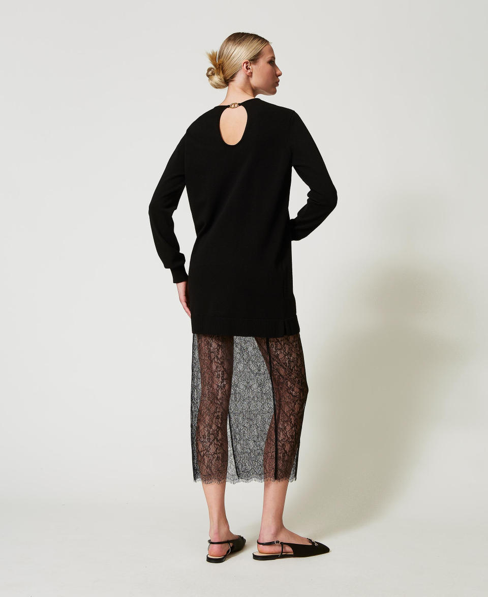 Twin Set Abito corto in maglia e gonna in pizzo Nuova