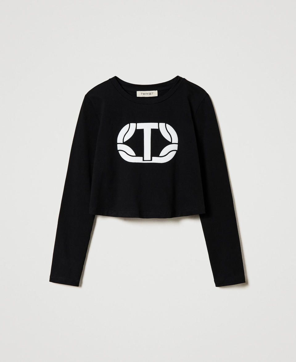 Twin Set T-shirt cropped con logo gommato Italia
