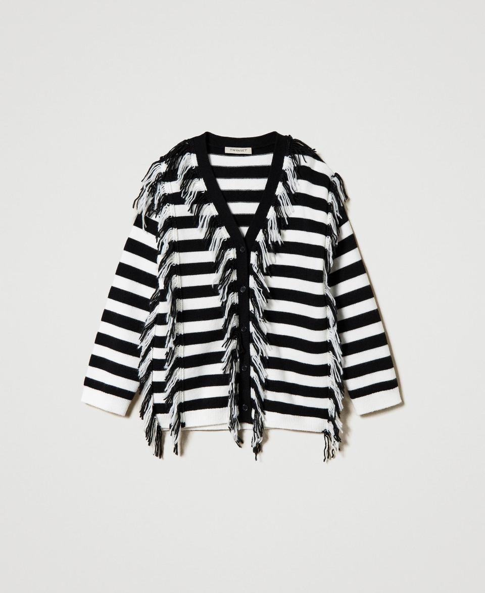 Twin Set Maxi cardigan in maglia a righe con frange Pezzi Unici