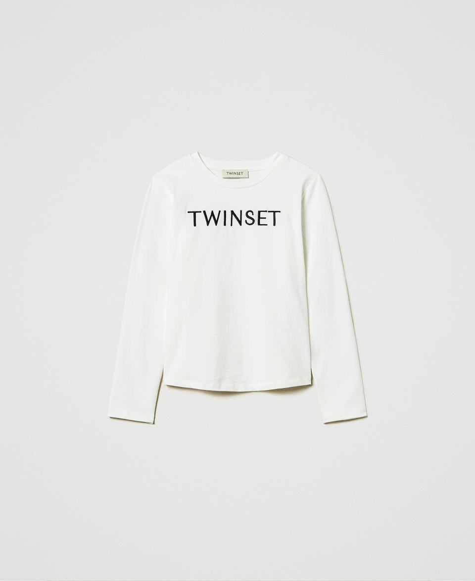 Twin Set T-shirt cropped con logo ricamato In Linea