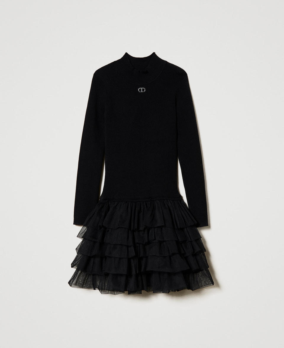 Twin Set Abito in maglia a costine con tulle Qualità