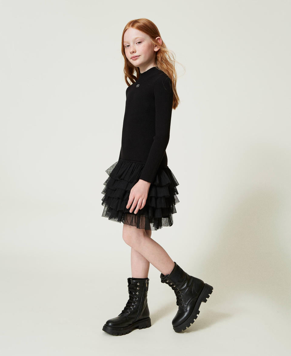 Twin Set Abito in maglia a costine con tulle Qualità